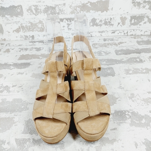 New Pelle Moda Kym Tan Suede Platform Wedge Sandals E739 - Picture 3 of 15